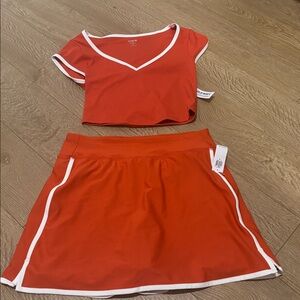 Old Navy orange & white tennis pickle ball outfit top and skirt